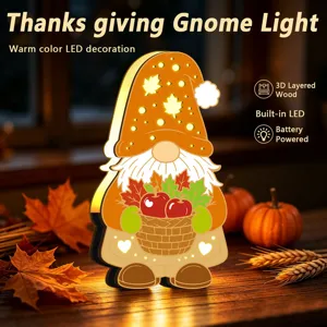 Veilleuse LED gnome Thanksgiving, décoration de table en bois en couches 3D pour l'automne.