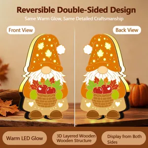 Veilleuse LED Gnome Thanksgiving en Bois Double Face Decoration De Table Automne