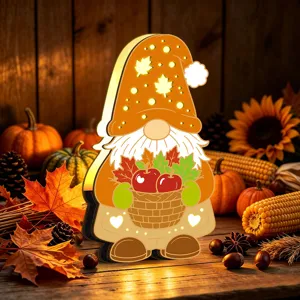Veilleuse gnome en bois LED Thanksgiving automne récolte décoration de table lumineuse