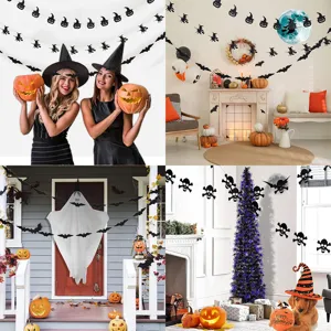 Halloween Hängendes Banner Perlenpapier Fledermaus Spinne Kürbis Hexe Totenkopf Girlande Party Innenbereich Wanddeko