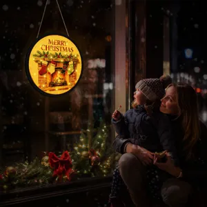 Christmas LED hanging sign decorative lighted window ornament for holiday home party decor