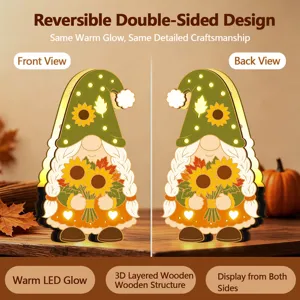 Veilleuse Gnome en Bois Action de Grâce Tournesol Décoration de Table 3D LED Double Face