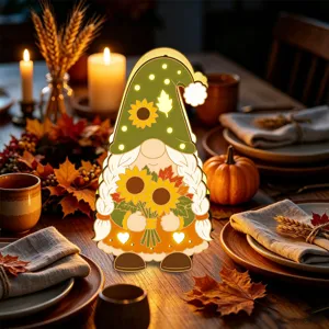 Veilleuse LED gnome en bois de Thanksgiving décoration de bureau avec motif tournesol d'automne
