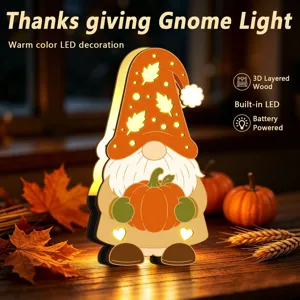 Veilleuse gnome en bois pour Thanksgiving, décoration LED chaude multicouche à piles.