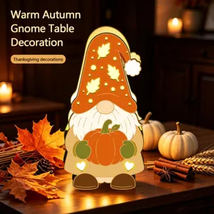 Lampe de table en bois gnome d'automne chaud veilleuse LED Thanksgiving décoration de bureau