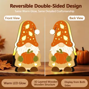Veilleuse LED gnome en bois de Thanksgiving, déco de bureau de vacances double face.