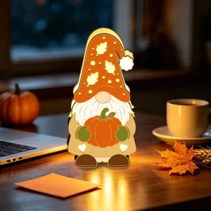 Jolie veilleuse LED gnome en bois Thanksgiving citrouille automne decoration de bureau