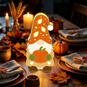 Veilleuse gnome en bois Thanksgiving LED decoration de table d'automne fete ornament