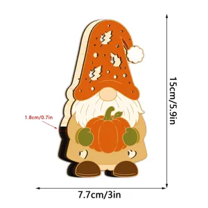 Gnome de Thanksgiving en Bois Veilleuse LED Décoration de Table Automne Citrouille 15cm