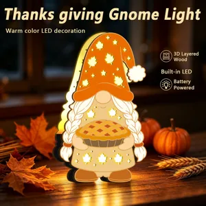 Veilleuse LED en bois de gnome de Thanksgiving décoration de table avec lumière chaude et automne