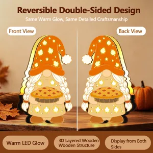 Veilleuse gnome en bois LED Thanksgiving, décoration de bureau réversible double face.