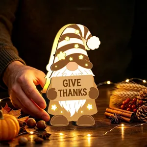 Veilleuse LED nain en bois de Thanksgiving décoration de table ornement de vacances design lumineux.