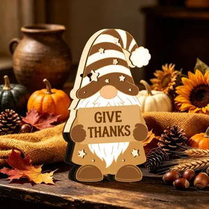 Décoration de table gnome de Thanksgiving en bois avec panneau, déco d'automne.