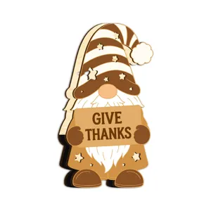 Décoration de table gnome en bois Thanksgiving avec lumière LED et panneau Give Thanks.