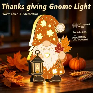Veilleuse gnome Thanksgiving en bois LED decoration de table automne alimentation piles
