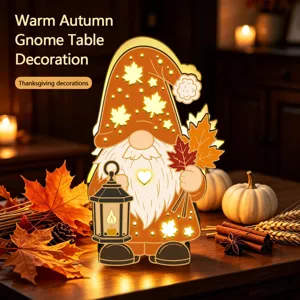 Nain d'automne veilleuse LED en bois décoration de table pour fête Thanksgiving et intérieur.