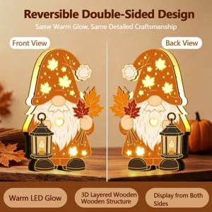 Veilleuse LED Gnome Thanksgiving en bois Double face Décoration de table automne