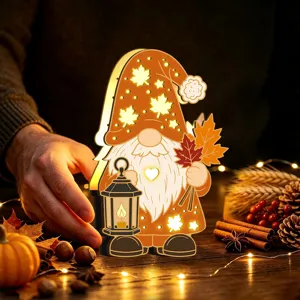 Veilleuse LED Gnome d'Automne Décoration de Table en Bois Fête de Thanksgiving Chaud