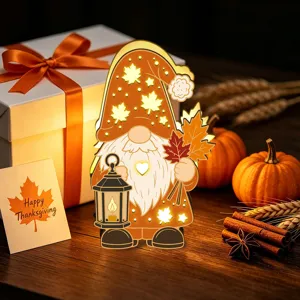 Veilleuse Gnome LED Thanksgiving en Bois Décoration de Table d'Automne Ornement