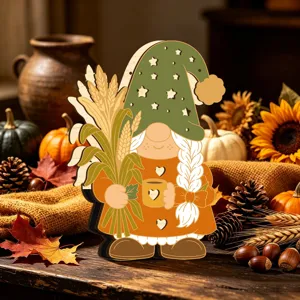 Nain en bois de Thanksgiving décoration de table automne récolte détails vue.