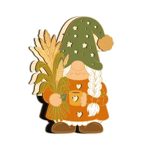 Ornement de table Gnome de Thanksgiving en bois avec blé et lumière LED pour décoration.