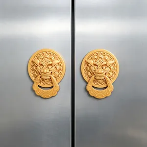 Chinese traditional style lion door knocker 3D fridge magnet, creative metal texture design.