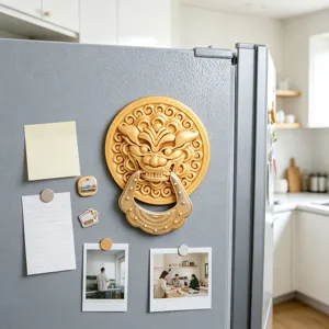 3D retro lion head door knocker fridge magnet, creative cultural kitchen decor sticker.