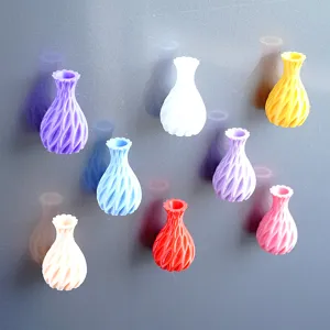 3D printed magnetic vase fridge magnets, creative colorful mini flower pots for home decor.