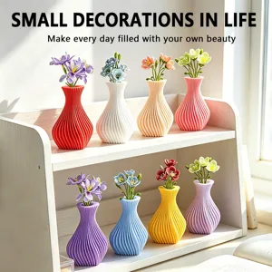 Mini set di vasi scanalati 3D, decorazione floreale creativa e colorata per scrivania o frigorifero.