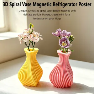 Adesivo magnetico per frigorifero con vaso a spirale 3D e fiori artificiali decorativi.