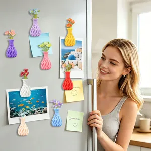 3D magnetic vase fridge sticker creative colorful flower pot home kitchen decor accessory
