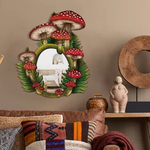 Bohemian mushroom decorative wall mirror acrylic wood art for bedroom living room home decor