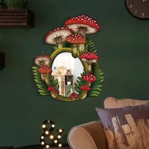 Exquisite boho mushroom wall mirror with detailed fern leaf accents for unique home decor.