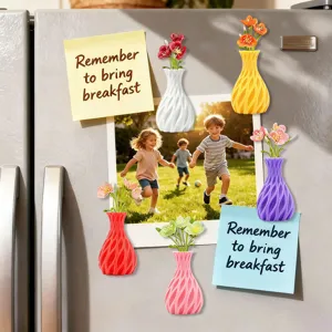 3D printed magnetic flower vase for refrigerator, colorful mini plant pot home decor magnet.