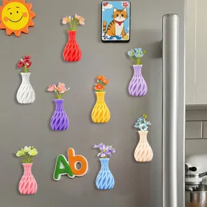 3D magnetic vase fridge sticker creative colorful flower pot home kitchen decoration magnet