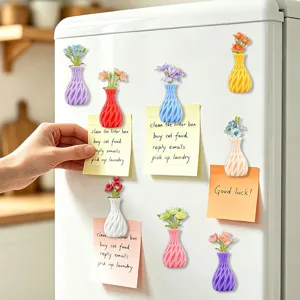 3D Printed Magnetic Vase Fridge Magnets Creative Flower Pot Refrigerator Wall Stickers