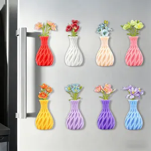 3D magnetic vase fridge sticker creative flower arrangement colorful refrigerator decor details