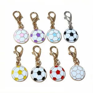 Alloy soccer ball charms with lobster clasps, colorful enamel DIY jewelry making accessories.