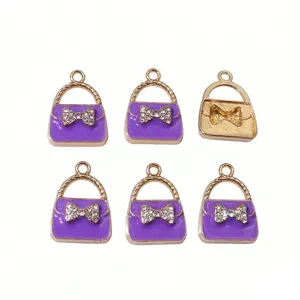 Enamel alloy handbag charms with rhinestones, perfect for DIY jewelry bracelets and keychains.