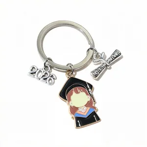 Graduation season alloy oil-drop keychain with 2026 and graduate diploma charms for DIY gifts.