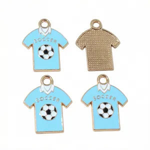 Pendentifs maillot de football en émail alliage, breloques bleues pour bijoux DIY faits.
