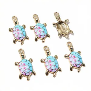 DIY breloques tortue émail coloré alliage plaqué or accessoires fabrication de bijoux