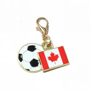 Gold alloy soccer and Canada flag pendant keychain lobster clasp DIY jewelry accessory