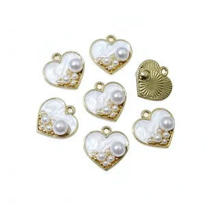 Gold alloy heart pearl charm pendants for DIY jewelry making earrings and bracelets 18mm