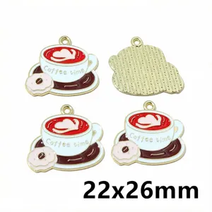 Alloy coffee cup enamel charms DIY jewelry pendants 22x26mm crafting accessories