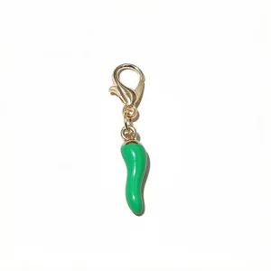 Gold lobster clasp green enamel chili pepper charm DIY jewelry making accessory 14x5.5mm