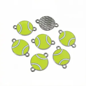 Lega pallina da tennis doppio anello smalto ciondoli DIY gioielli connettore pendente art