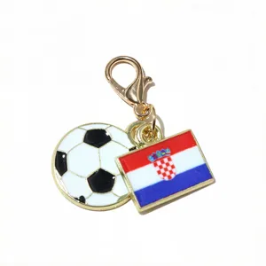 Metal enamel football and Croatia flag charm pendant with gold lobster clasp for DIY jewelry.