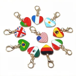 Alloy oil drop heart national flag charm with lobster clasp DIY jewelry accessory detail view