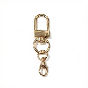 Accessoire de quincaillerie mousqueton porte-cles en alliage dore vue de detail.